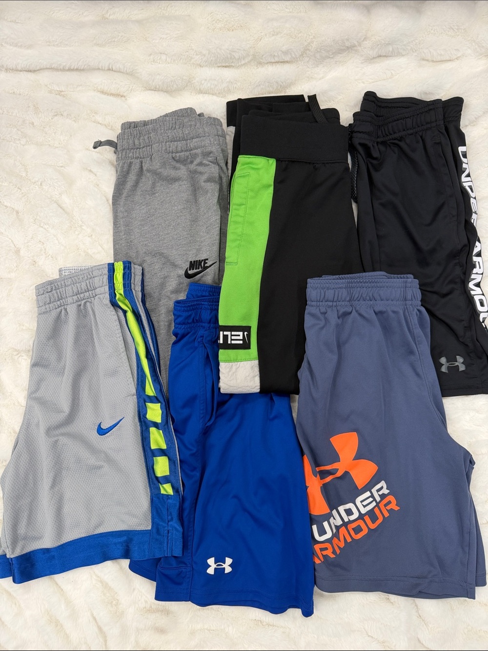 BUNDLE 6 Boys Large Nike Under Armour Athletic Shorts & Joggers